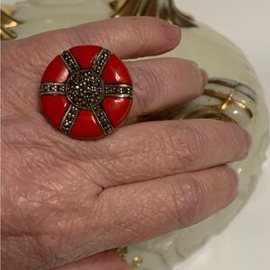 Frances Valentine Red and Marcasite Statement Ring